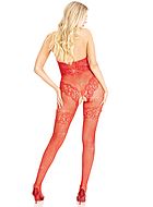 Elegant bodystocking, fishnet, rhinestones, open crotch, keyhole, stockings imitation